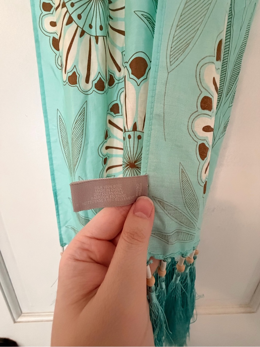 Echo Turquoise Floral Fringe Scarf - Picture 4 of 7